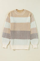 Striped Color Block Round Neck Long Sleeve Sweater