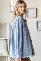 First Love Smile Face Button Down Raw Hem Denim Jacket