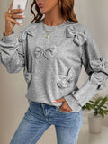 Perfee Bow Round Neck Long Sleeve Sweatshirt