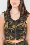 American Bazi Zip Up Camo Crop Denim Vest