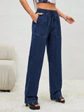 Drawstring Elastic Waist Jeans with Pockets