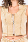 American Bazi Zip Up Washed Crop Denim Vest