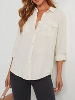 Collared Neck Roll-Tab Sleeve Denim Top