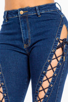 American Bazi High Rise Lace Up Jeans