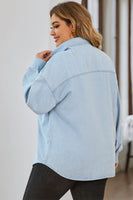 Plus Size Snap Down Pocketed Denim Jacket