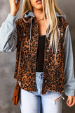 Leopard Distressed Drawstring Hooded Denim Jacket