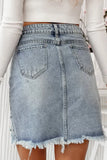 Distressed Raw Hem Heart Mini Denim Skirt