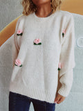 Flower Round Neck Long Sleeve Sweater