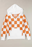 Checkered Long Sleeve Hooded Sweater