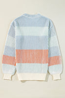 Striped Color Block Round Neck Long Sleeve Sweater