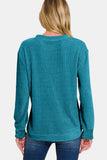 Zenana Chenille Waffle Round Neck Sweater