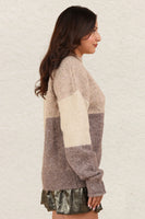 VERY J Color Block Mock Neck Drop Shoulder Sweater