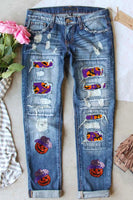 Distressed Sequin Pumpkin Jeans