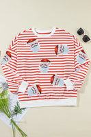 Sequin Santa Striped Round Neck Long Sleeve Sweatshirt