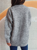 Slit Pearl Trim Round Neck Long Sleeve Sweater