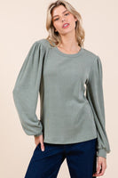 Mittoshop Round Neck Long Sleeve Rib Knit Top