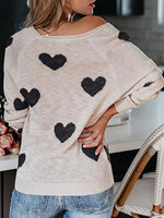 Heart Scoop Neck Long Sleeve Sweater