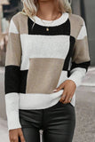 Color Block Round Neck Long Sleeve Sweater