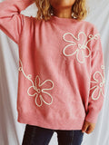 Flower Round Neck Long Sleeve Sweater