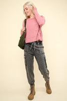 VERY J Washed Drawstring Jogger Cargo Jeans