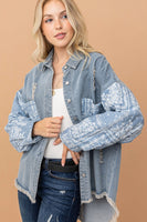 And The Why Full Size Paisley Print Quilted Sleeves Denim Jacket