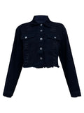 Distressed Collared Neck Long Sleeve Denim Top