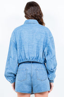 American Bazi Drawstring Waist Crop Denim Jacket