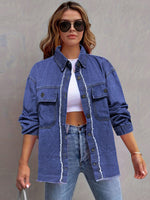 Pocketed Collared Neck Long Sleeve Denim Shirt