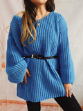 Boat Neck Long Sleeve Sweater with Belt