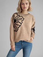 Flower Round Neck Long Sleeve Sweater