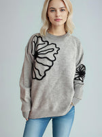 Flower Round Neck Long Sleeve Sweater