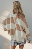 Double Take Slit Color Block Mock Neck Batwing Sleeve Sweater