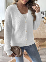 Button Up V-Neck Long Sleeve Cardigan