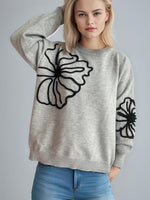 Flower Round Neck Long Sleeve Sweater