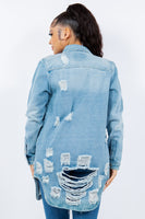 American Bazi Distressed Button Up Long Sleeve Denim Jacket