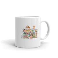 Kittens in Flowers Design White Glossy Mug