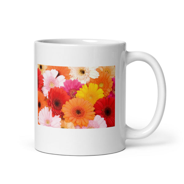 Colorful Flower Design White Glossy Mug